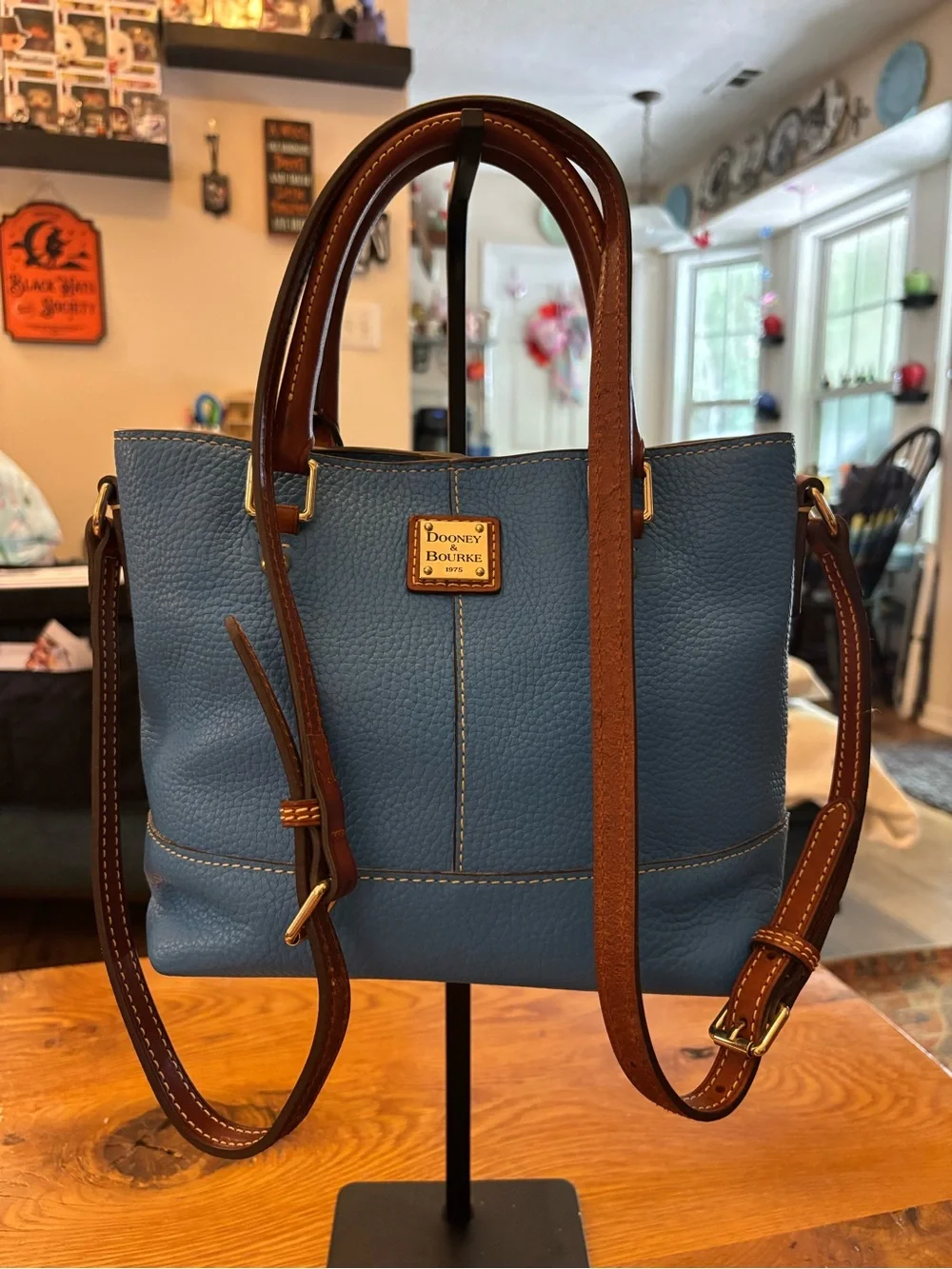 Dooney & Bourke Pebble Leather Satchel -Blue with  Brown Handles